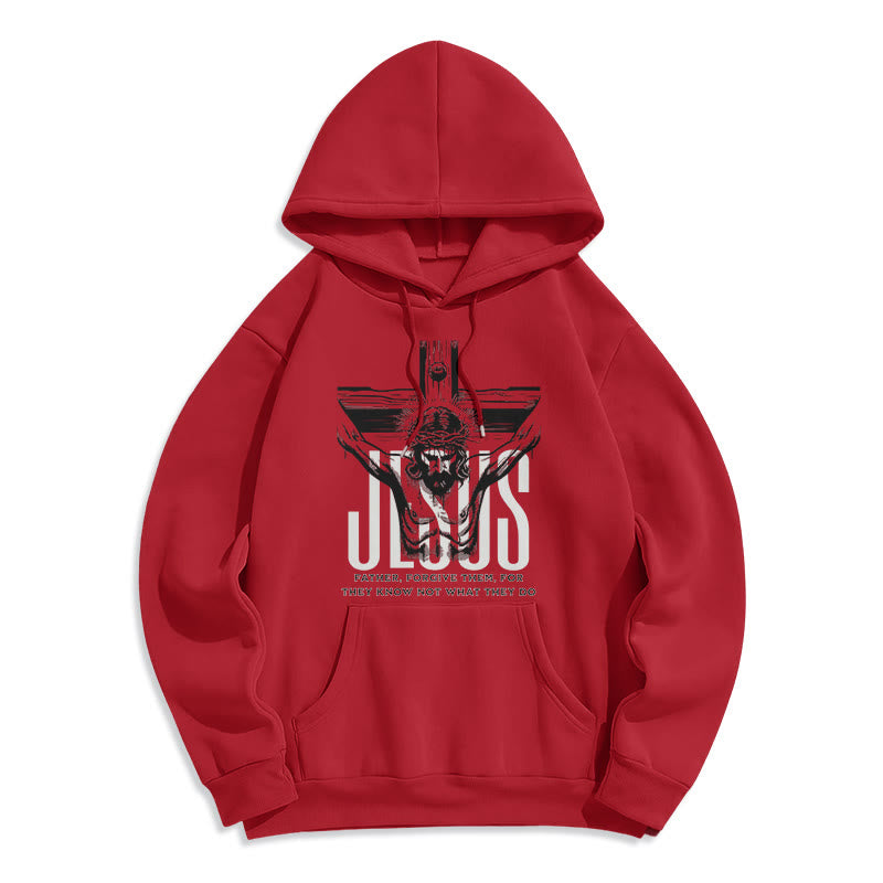 Christianartworkshop Classic Style Father Forgive Them Crucifix Fleece Lined Polyester Hoodie - Red - 2XL - image 35