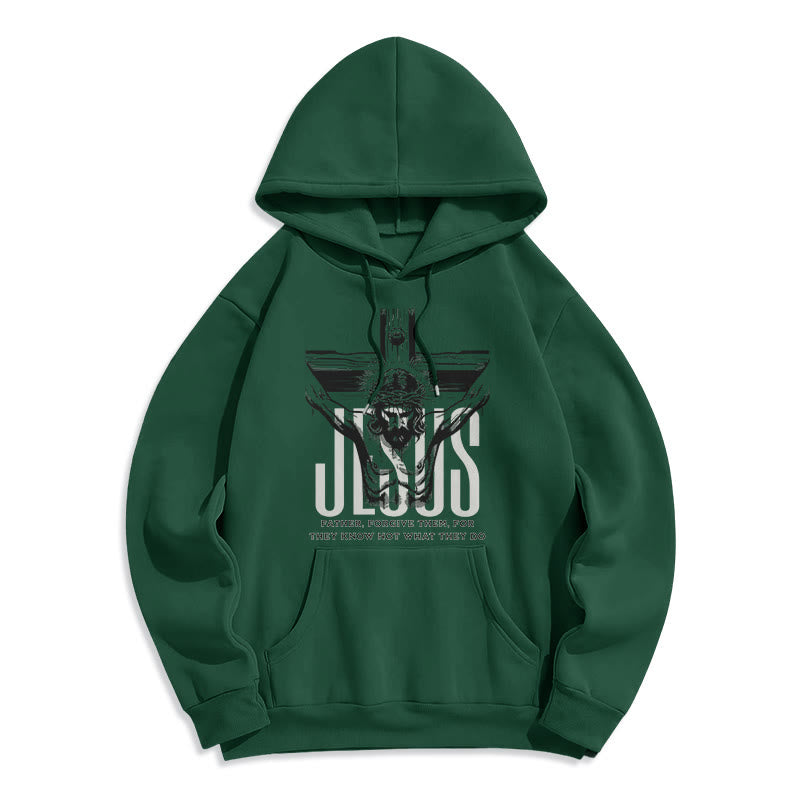 Christianartworkshop Classic Style Father Forgive Them Crucifix Fleece Lined Polyester Hoodie - Green - 2XL - image 20