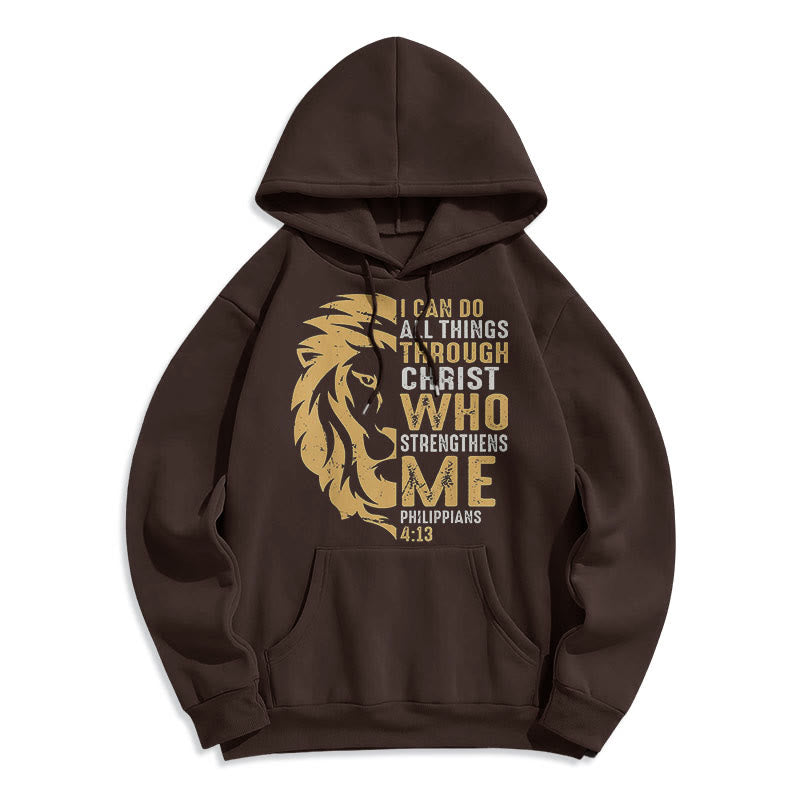 Christianartworkshop Quotation Style Christ Strengthens Me Fleece Lined Polyester Hoodie - Brown - 2XL - image 21