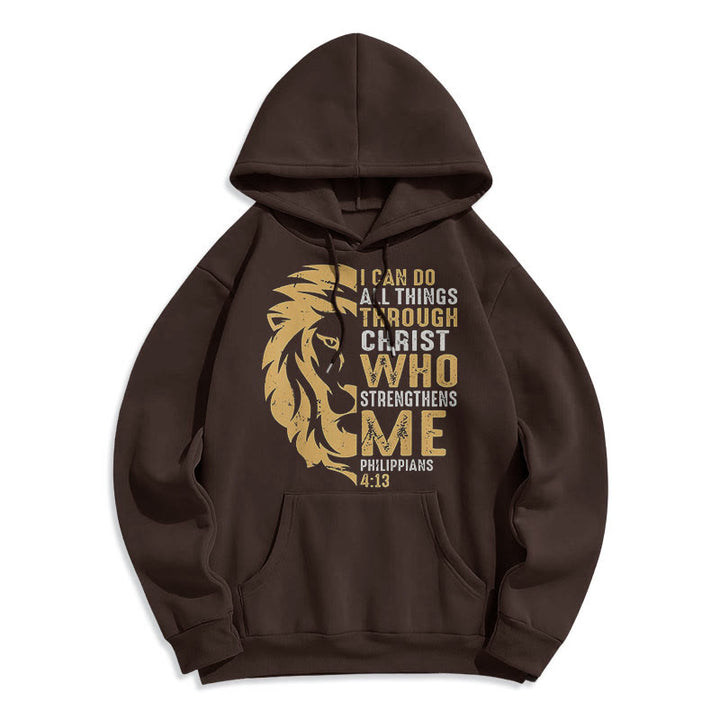 Christianartworkshop Quotation Style Christ Strengthens Me Fleece Lined Polyester Hoodie - Brown - 2XL - image 21