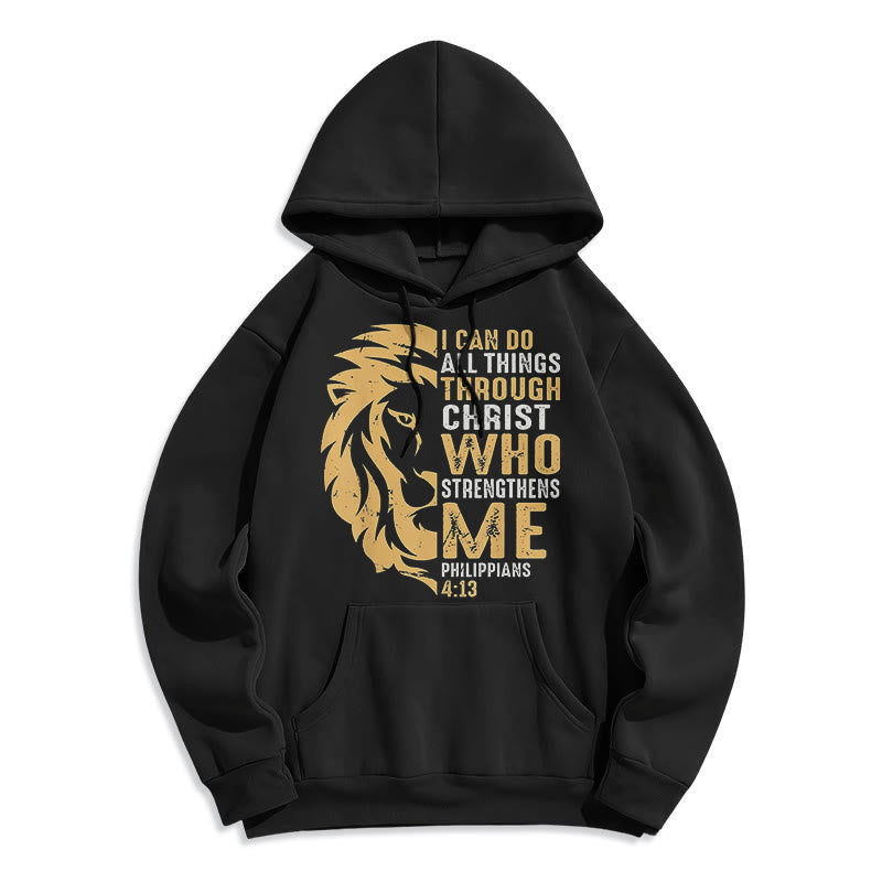 Christianartworkshop Quotation Style Christ Strengthens Me Fleece Lined Polyester Hoodie - Black - 2XL - image 6