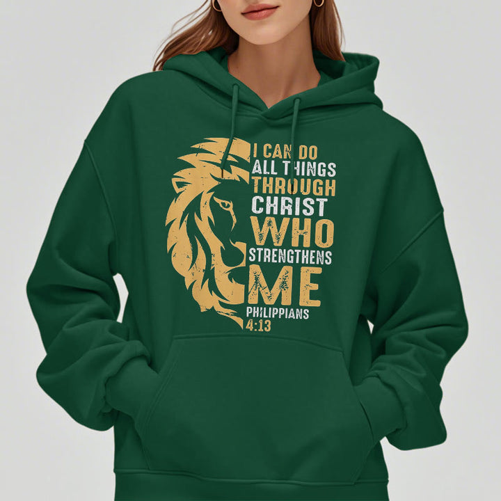 Christianartworkshop Quotation Style Christ Strengthens Me Fleece Lined Polyester Hoodie - image 2