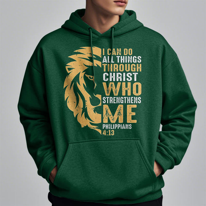 Christianartworkshop Quotation Style Christ Strengthens Me Fleece Lined Polyester Hoodie - image 3