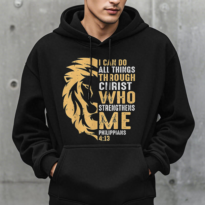 Christianartworkshop Quotation Style Christ Strengthens Me Fleece Lined Polyester Hoodie - image 9