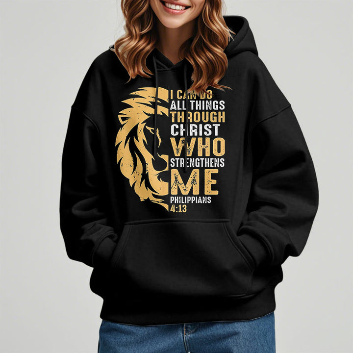 Christianartworkshop Quotation Style Christ Strengthens Me Fleece Lined Polyester Hoodie - image 8