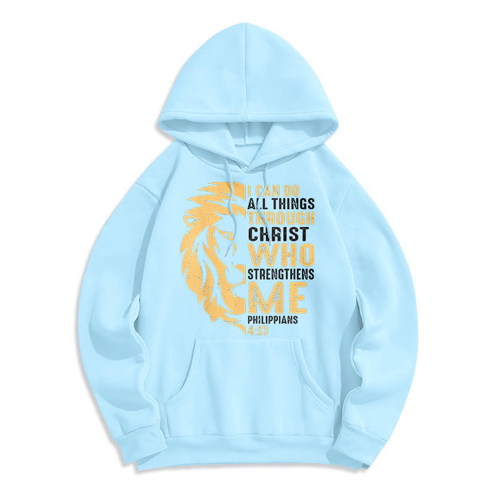Christianartworkshop Quotation Style Christ Strengthens Me Fleece Lined Polyester Hoodie - Blue - 2XL - image 26