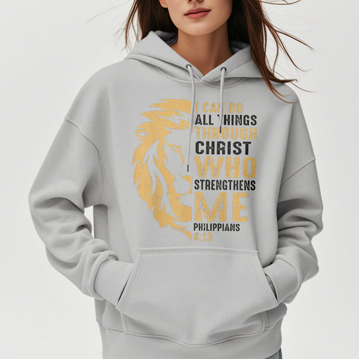 Christianartworkshop Quotation Style Christ Strengthens Me Fleece Lined Polyester Hoodie - image 33