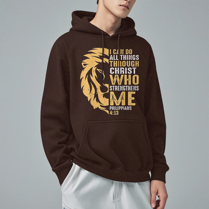 Christianartworkshop Quotation Style Christ Strengthens Me Fleece Lined Polyester Hoodie - image 24