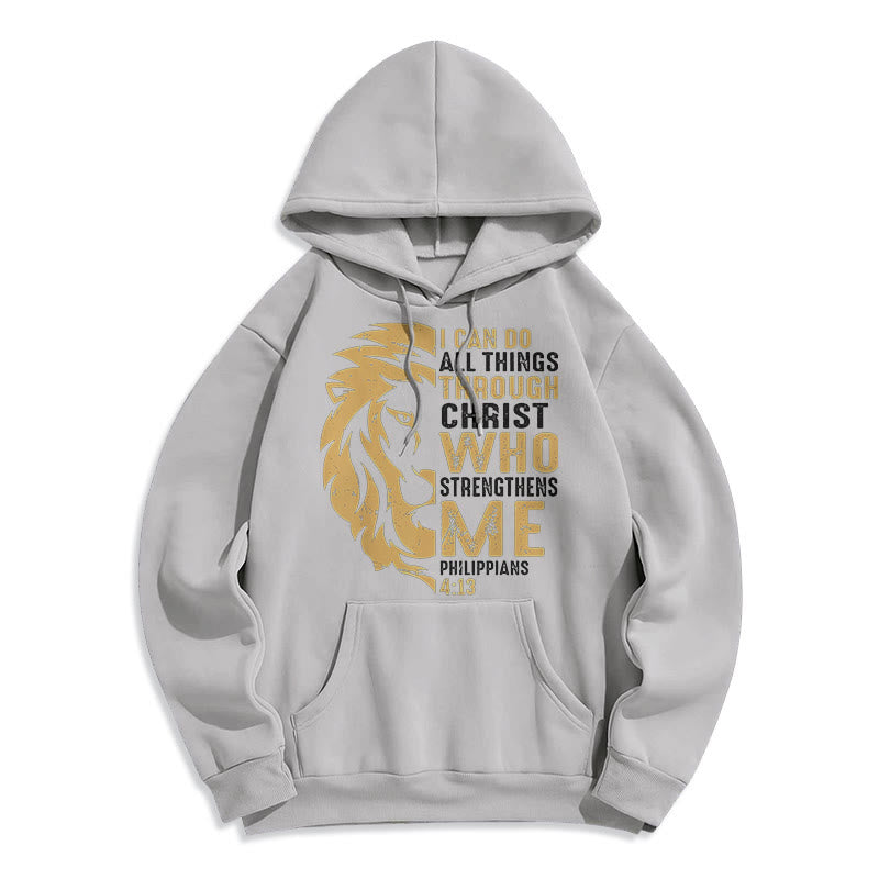 Christianartworkshop Quotation Style Christ Strengthens Me Fleece Lined Polyester Hoodie - Grey - 2XL - image 31