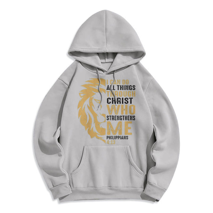 Christianartworkshop Quotation Style Christ Strengthens Me Fleece Lined Polyester Hoodie - Grey - 2XL - image 31