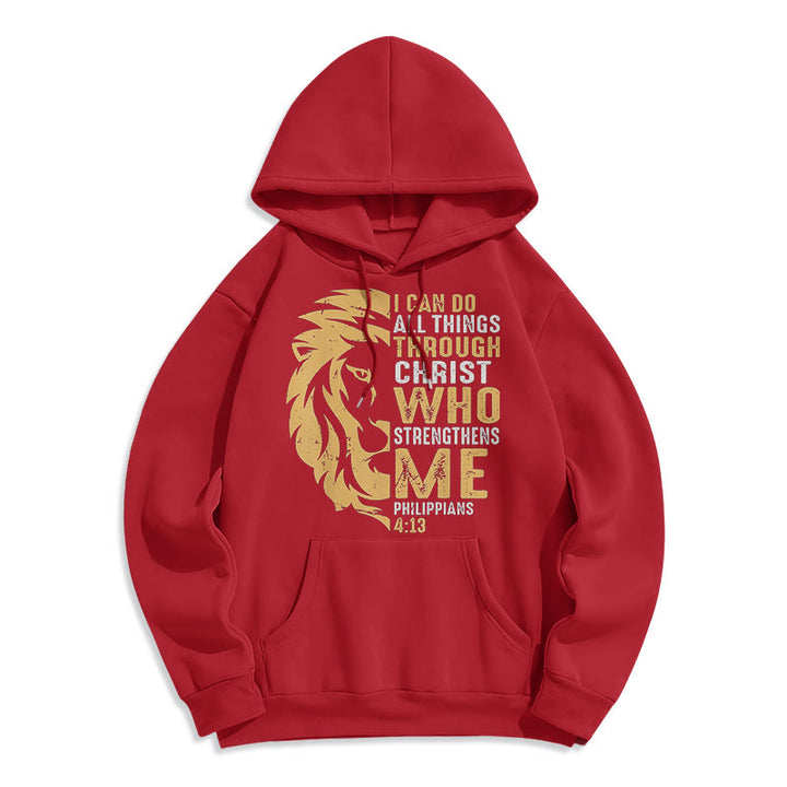 Christianartworkshop Quotation Style Christ Strengthens Me Fleece Lined Polyester Hoodie - Red - 2XL - image 36