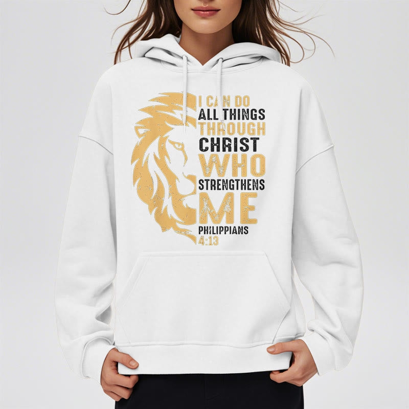 Christianartworkshop Quotation Style Christ Strengthens Me Fleece Lined Polyester Hoodie - image 14
