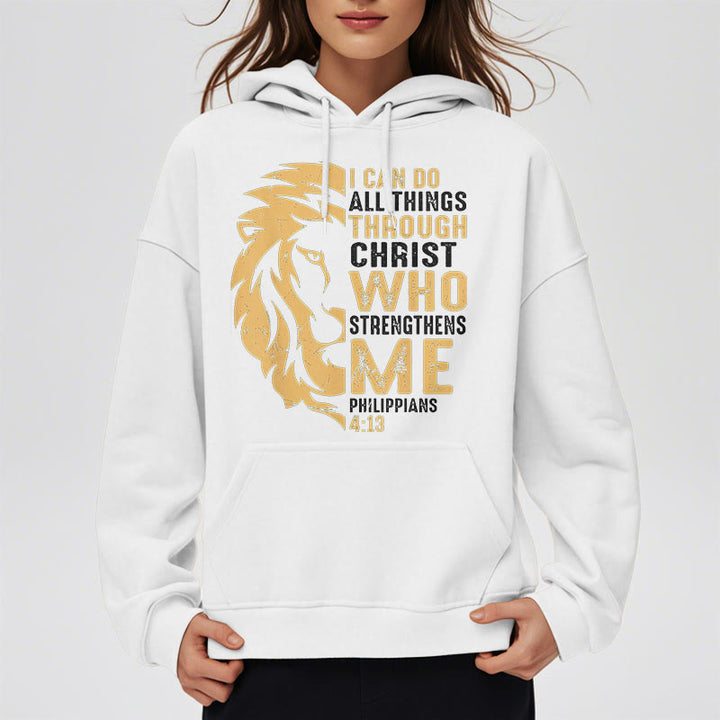 Christianartworkshop Quotation Style Christ Strengthens Me Fleece Lined Polyester Hoodie - image 14