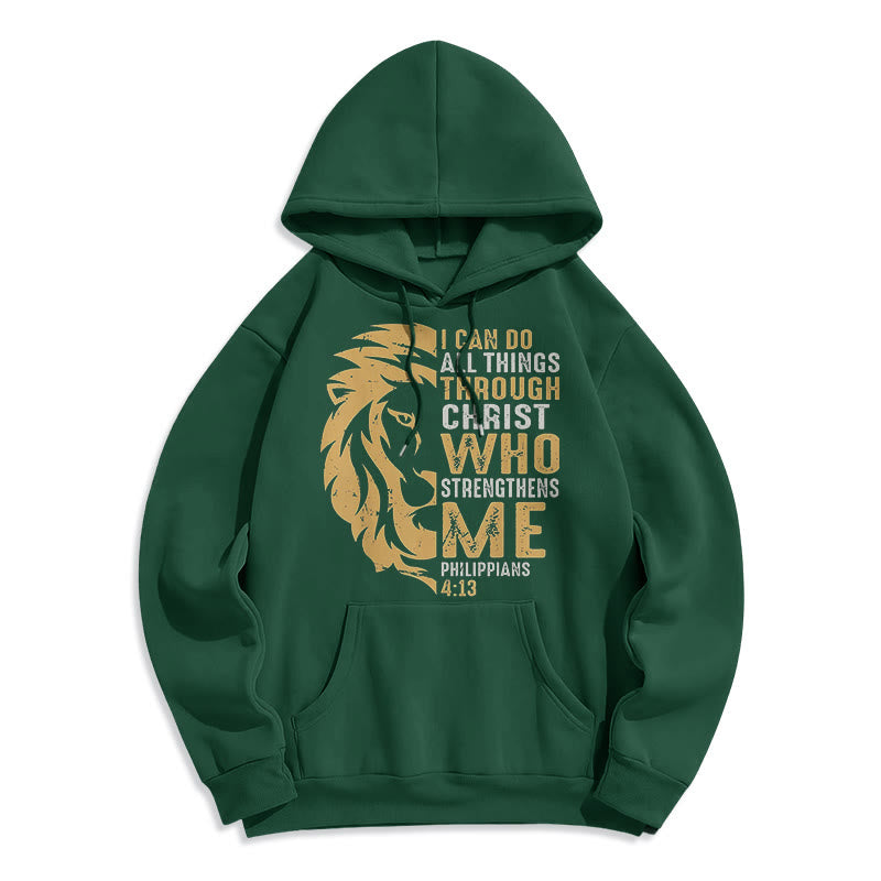 Christianartworkshop Quotation Style Christ Strengthens Me Fleece Lined Polyester Hoodie - Green - 2XL - image 1