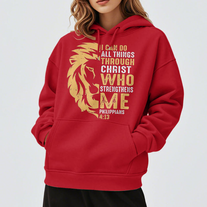 Christianartworkshop Quotation Style Christ Strengthens Me Fleece Lined Polyester Hoodie - image 38