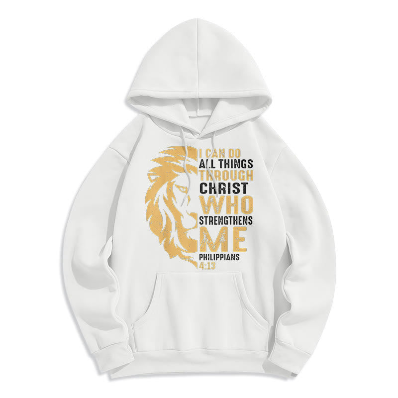 Christianartworkshop Quotation Style Christ Strengthens Me Fleece Lined Polyester Hoodie - White - 2XL - image 11