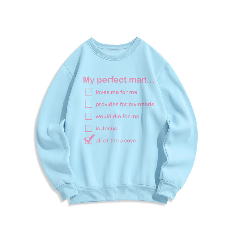 Christianartworkshop Modern Style My Perfect Man Is Jesus Fleece Lined Polyester Sweatshirt - Blue - 2XL - image 1