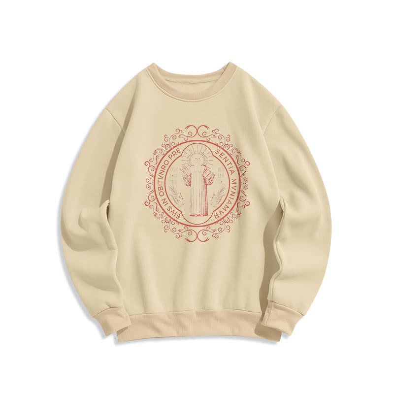 Christianartworkshop Classic Style Floral St. Benedict Embelm Fleece Lined Polyester Sweatshirt - Beige - 2XL - image 10