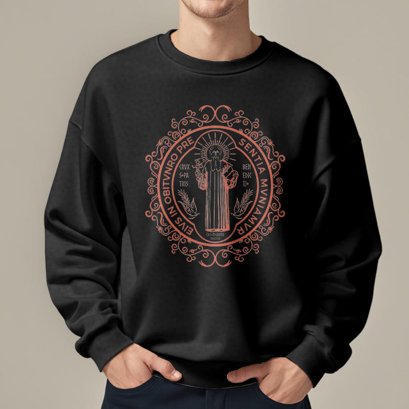 Christianartworkshop Classic Style Floral St. Benedict Embelm Fleece Lined Polyester Sweatshirt - image 2