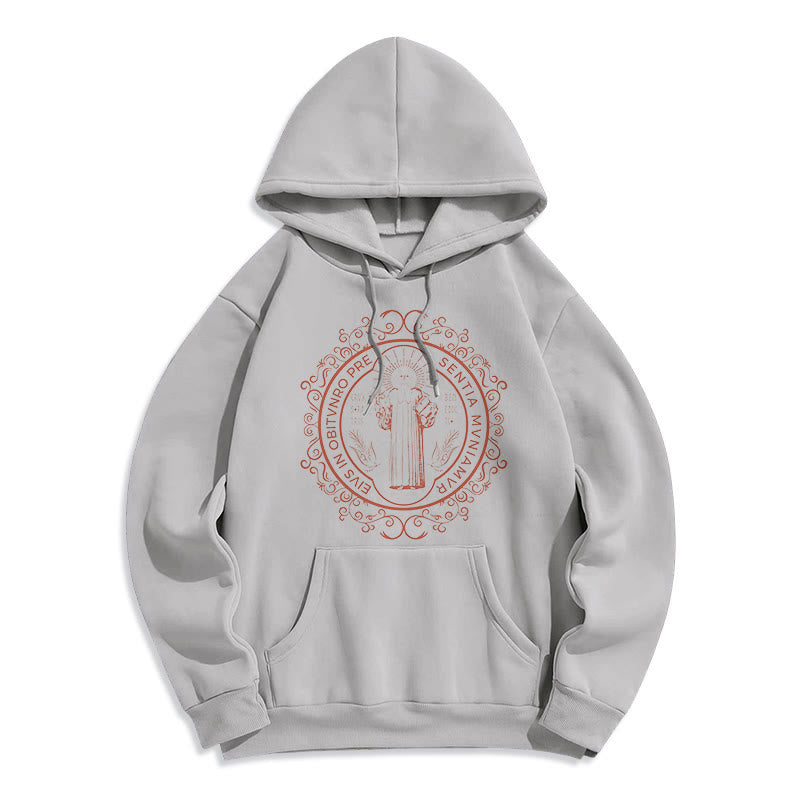 Christianartworkshop Classic Style Floral St. Benedict Embelm Fleece Lined Polyester Hoodie - Grey - 2XL - image 30