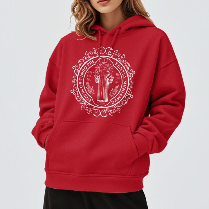 Christianartworkshop Classic Style Floral St. Benedict Embelm Fleece Lined Polyester Hoodie - image 37