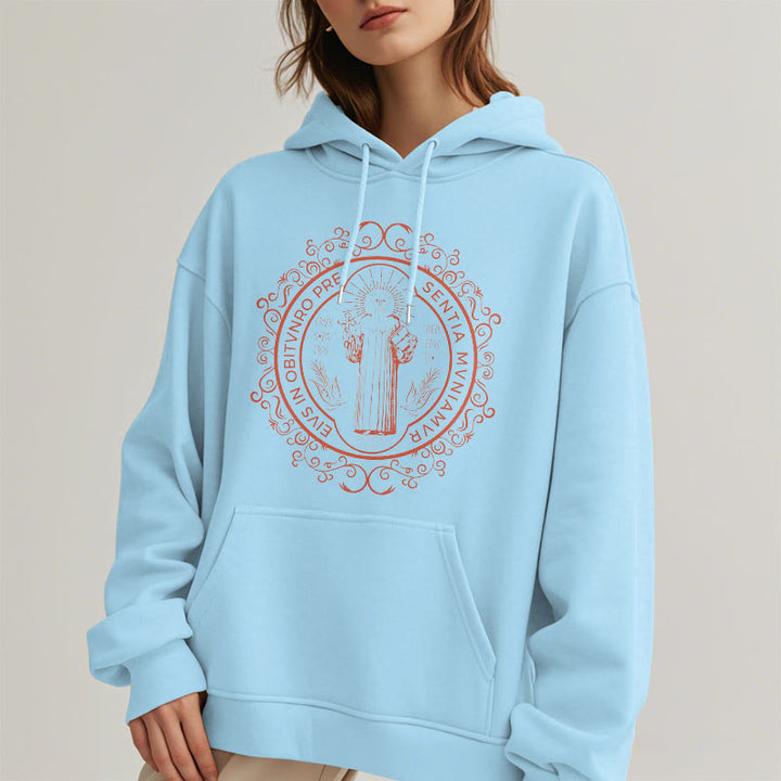 Christianartworkshop Classic Style Floral St. Benedict Embelm Fleece Lined Polyester Hoodie - image 28