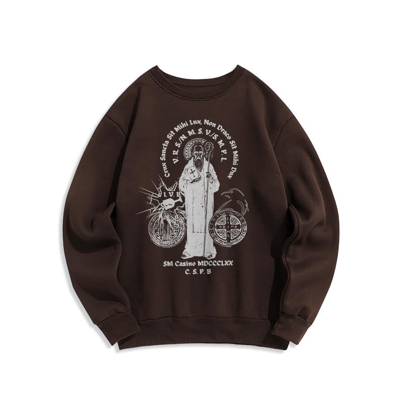 Christianartworkshop Classic Style St. Benedict Figure Fleece Lined Polyester Sweatshirt - Brown - 2XL - image 16