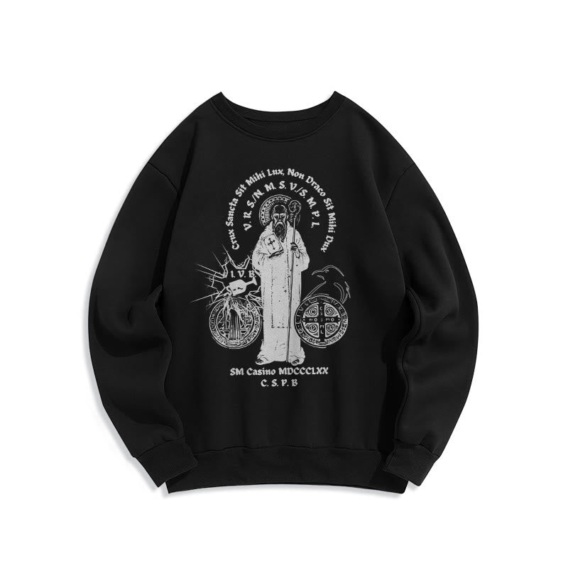 Christianartworkshop Classic Style St. Benedict Figure Fleece Lined Polyester Sweatshirt - Black - 2XL - image 0