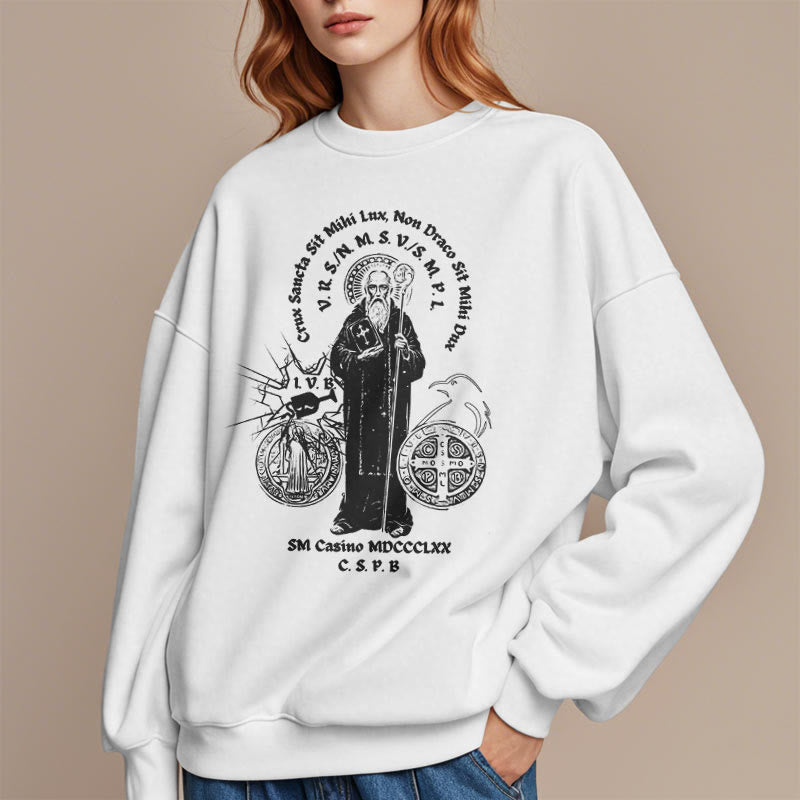 Christianartworkshop Classic Style St. Benedict Figure Fleece Lined Polyester Sweatshirt - image 8