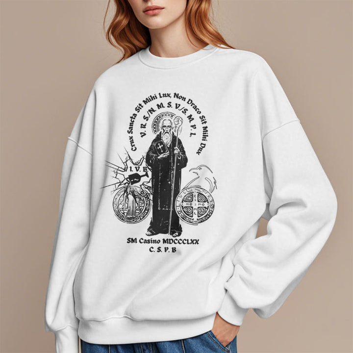 Christianartworkshop Classic Style St. Benedict Figure Fleece Lined Polyester Sweatshirt - image 8