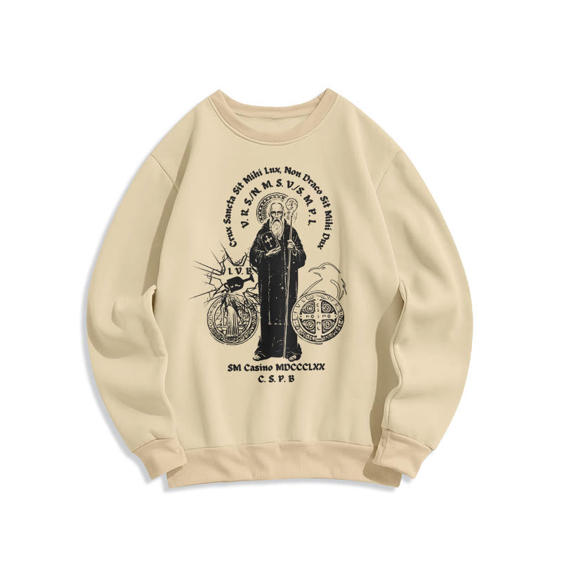 Christianartworkshop Classic Style St. Benedict Figure Fleece Lined Polyester Sweatshirt - Beige - 2XL - image 11