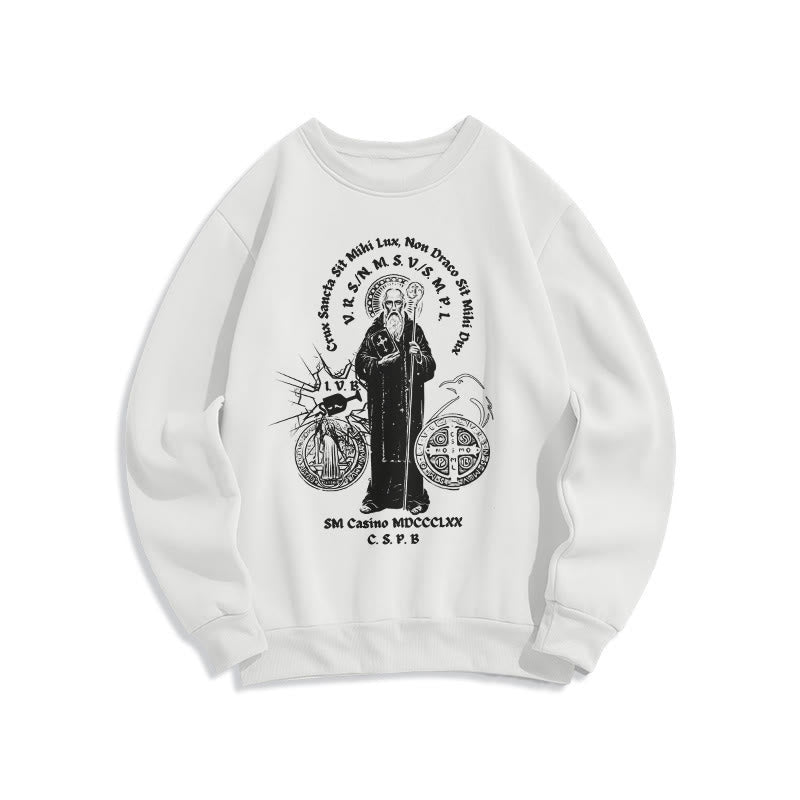 Christianartworkshop Classic Style St. Benedict Figure Fleece Lined Polyester Sweatshirt - White - 2XL - image 6