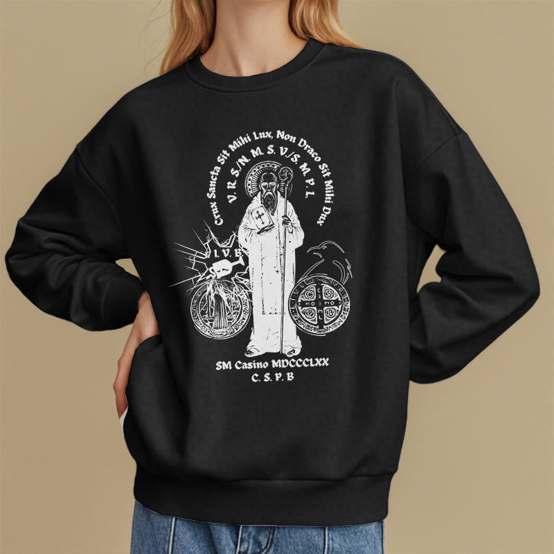 Christianartworkshop Classic Style St. Benedict Figure Fleece Lined Polyester Sweatshirt - image 2
