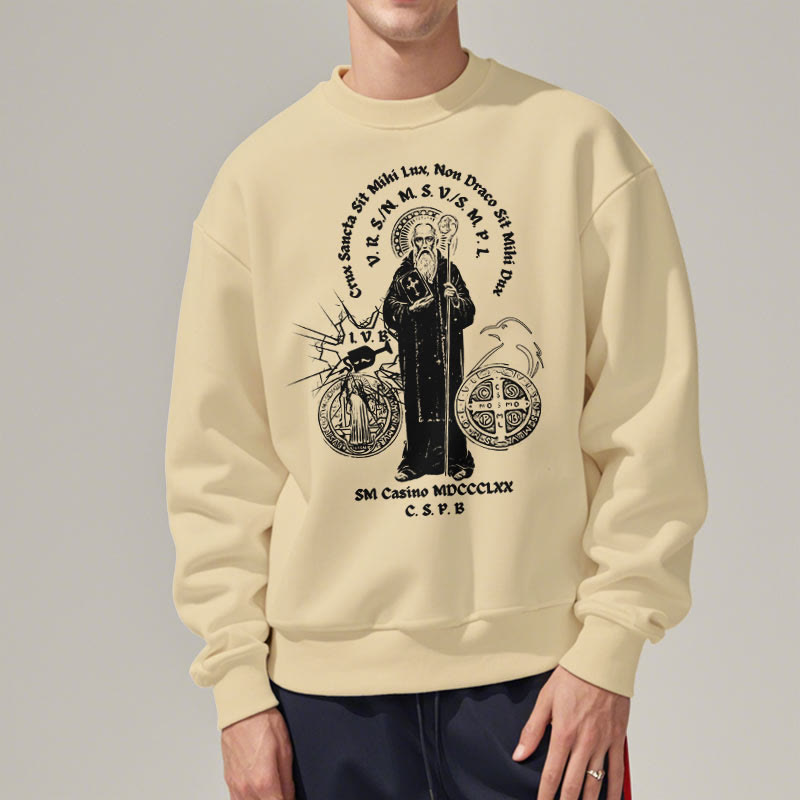Christianartworkshop Classic Style St. Benedict Figure Fleece Lined Polyester Sweatshirt - image 13