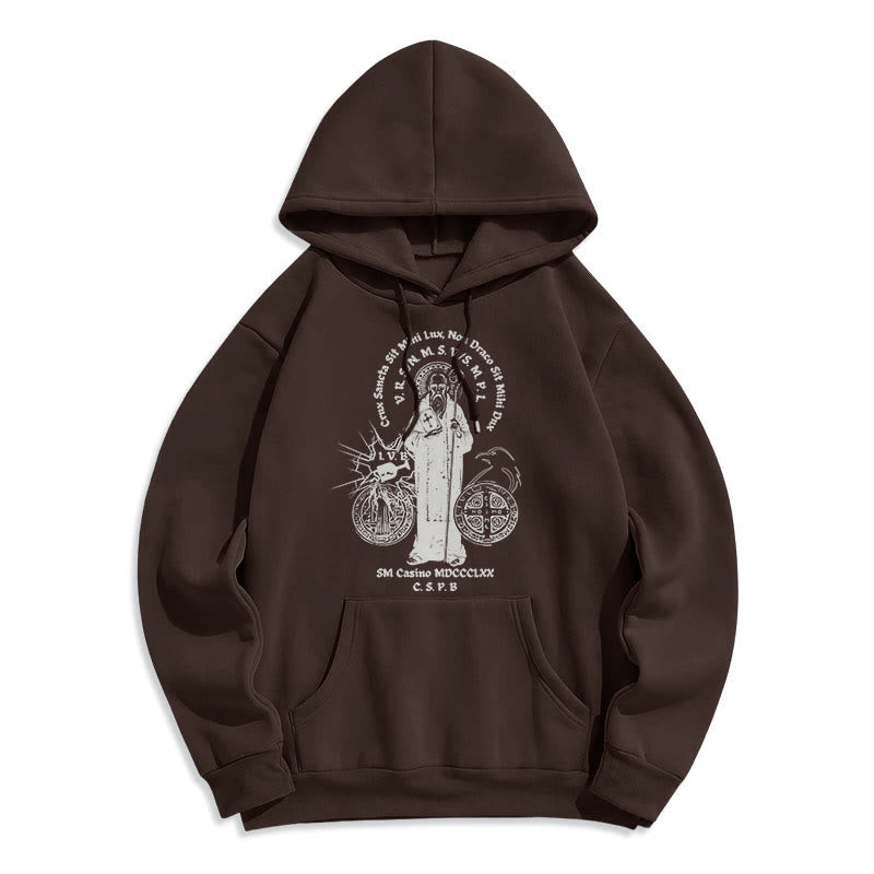 Christianartworkshop Classic Style St. Benedict Figure Fleece Lined Polyester Hoodie - Brown - 2XL - image 16
