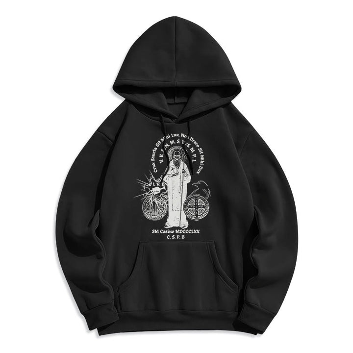 Christianartworkshop Classic Style St. Benedict Figure Fleece Lined Polyester Hoodie - Black - 2XL - image 1