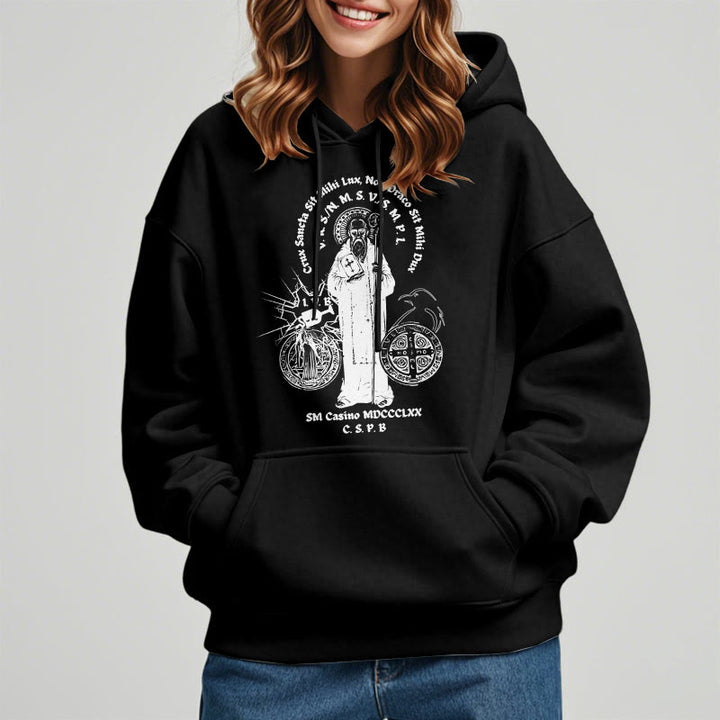 Christianartworkshop Classic Style St. Benedict Figure Fleece Lined Polyester Hoodie - image 2