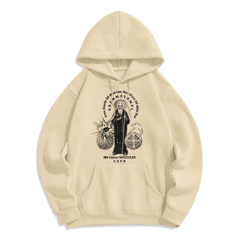 Christianartworkshop Classic Style St. Benedict Figure Fleece Lined Polyester Hoodie - Beige - 2XL - image 11