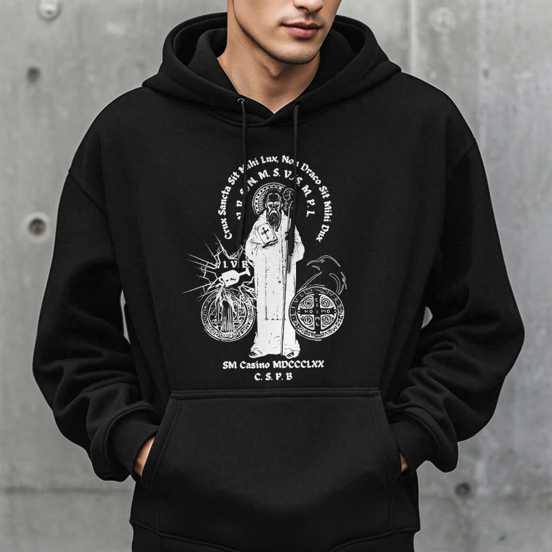 Christianartworkshop Classic Style St. Benedict Figure Fleece Lined Polyester Hoodie - image 2