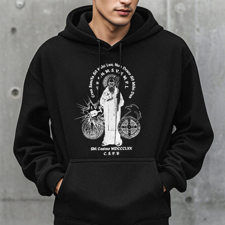 Christianartworkshop Classic Style St. Benedict Figure Fleece Lined Polyester Hoodie - image 2