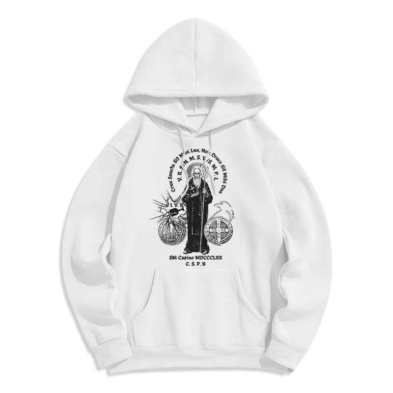 Christianartworkshop Classic Style St. Benedict Figure Fleece Lined Polyester Hoodie - White - 2XL - image 6