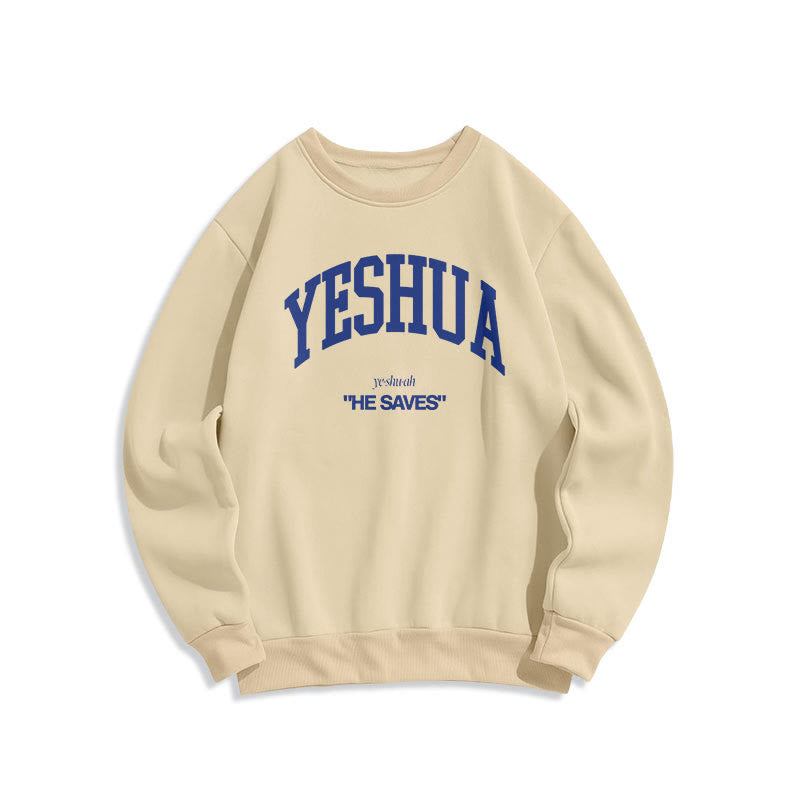 Christianartworkshop Classic Style Yeshua He Saves Fleece Lined Polyester Sweatshirt - Beige - 2XL - image 6