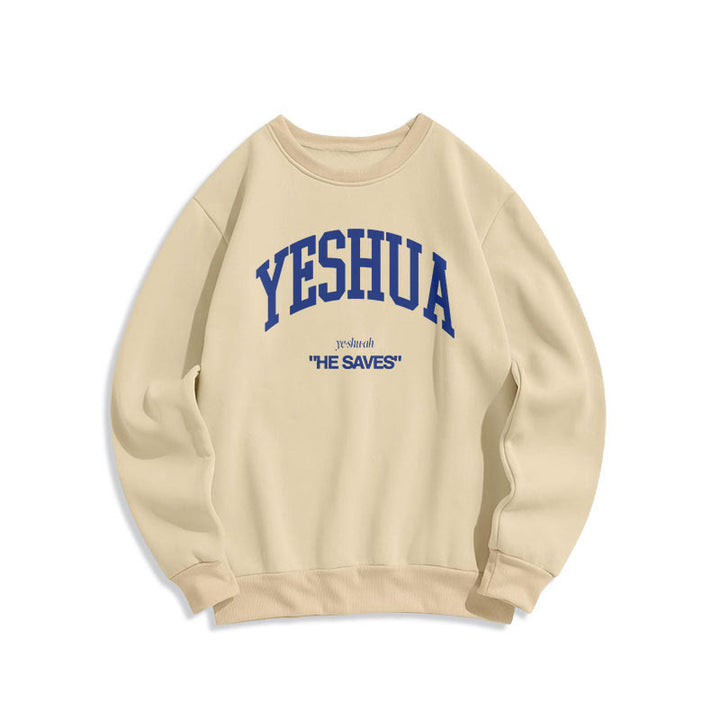 Christianartworkshop Classic Style Yeshua He Saves Fleece Lined Polyester Sweatshirt - Beige - 2XL - image 6