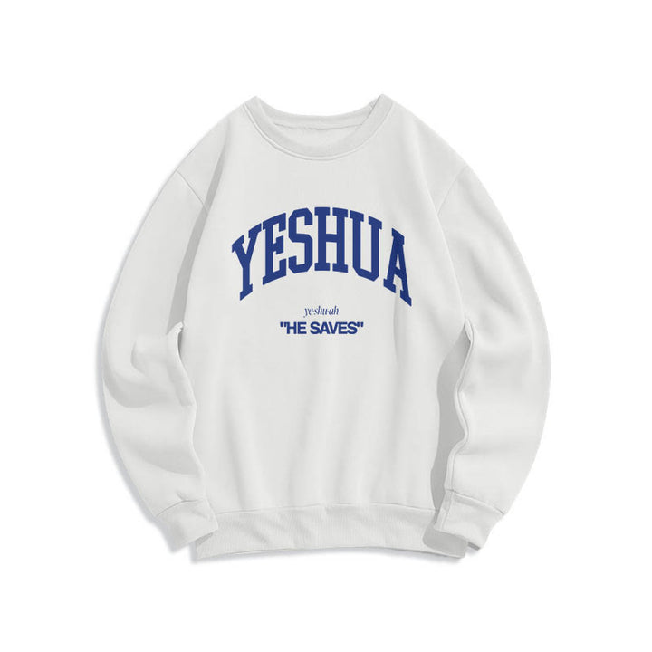 Christianartworkshop Classic Style Yeshua He Saves Fleece Lined Polyester Sweatshirt - White - 2XL - image 11