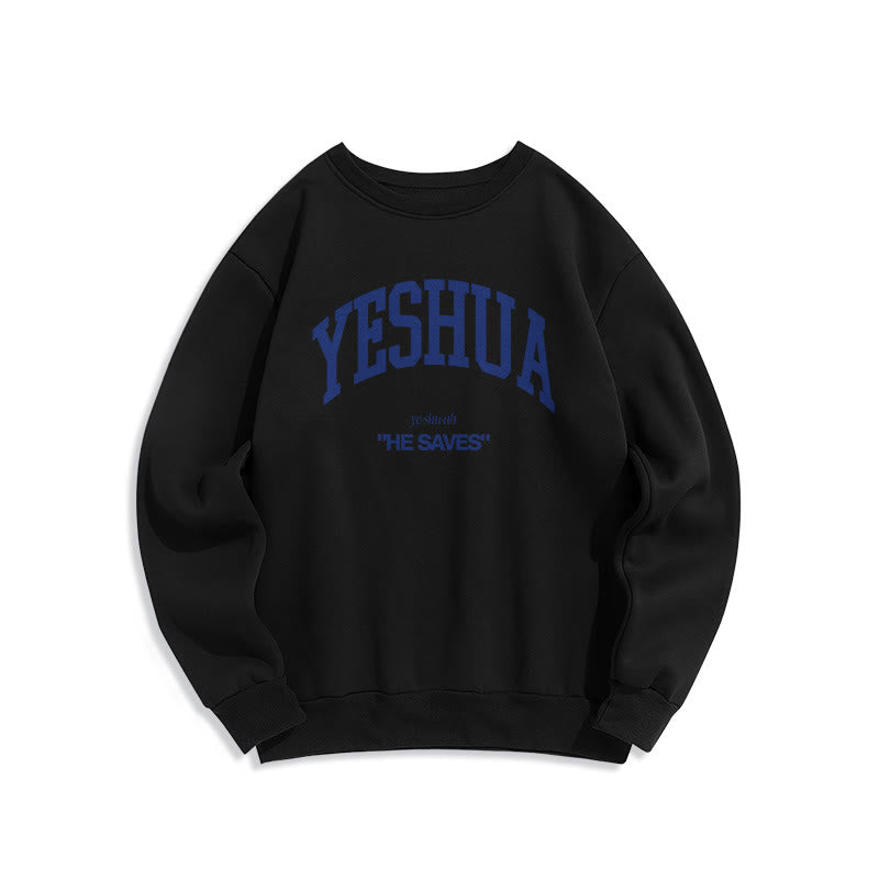 Christianartworkshop Classic Style Yeshua He Saves Fleece Lined Polyester Sweatshirt - Black - 2XL - image 1