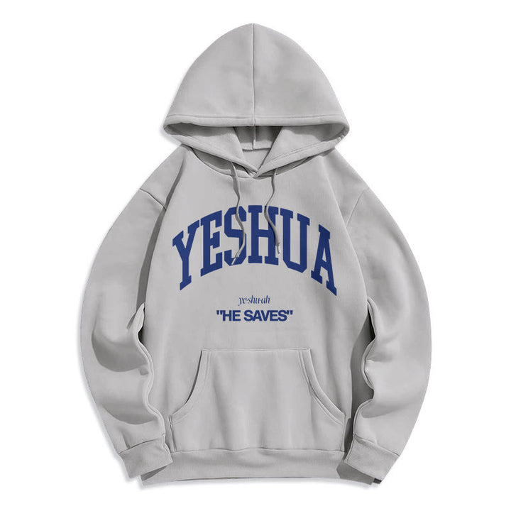 Christianartworkshop Classic Style Yeshua He Saves Fleece Lined Polyester Hoodie - Grey - 2XL - image 5