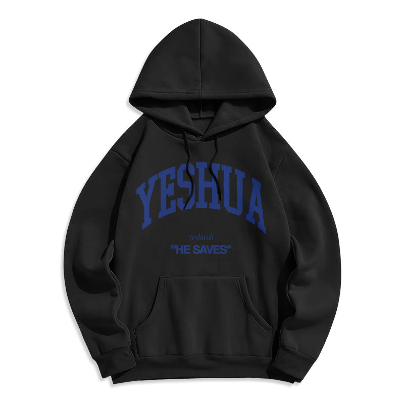 Christianartworkshop Classic Style Yeshua He Saves Fleece Lined Polyester Hoodie - Black - 2XL - image 1