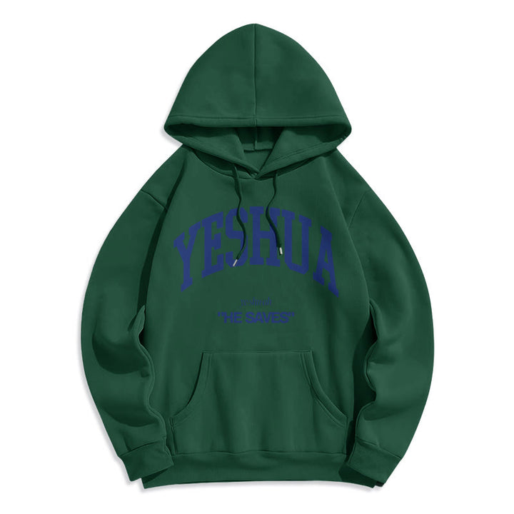 Christianartworkshop Classic Style Yeshua He Saves Fleece Lined Polyester Hoodie - Green - 2XL - image 25