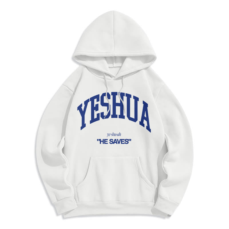 Christianartworkshop Classic Style Yeshua He Saves Fleece Lined Polyester Hoodie - White - 2XL - image 11