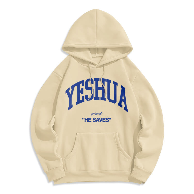 Christianartworkshop Classic Style Yeshua He Saves Fleece Lined Polyester Hoodie - Beige - 2XL - image 16